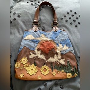 Stamp 10 Suede Floral Patch Work Tote